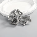 Black Silver Tone Ribbon Bow Metal Brooch Pin for Jackets and Lapels view 3
