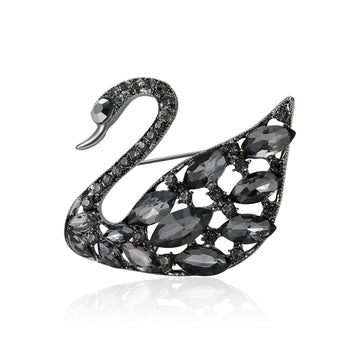 Crystal Swan Brooch Pin in Blue or Black Decorative Jewelry