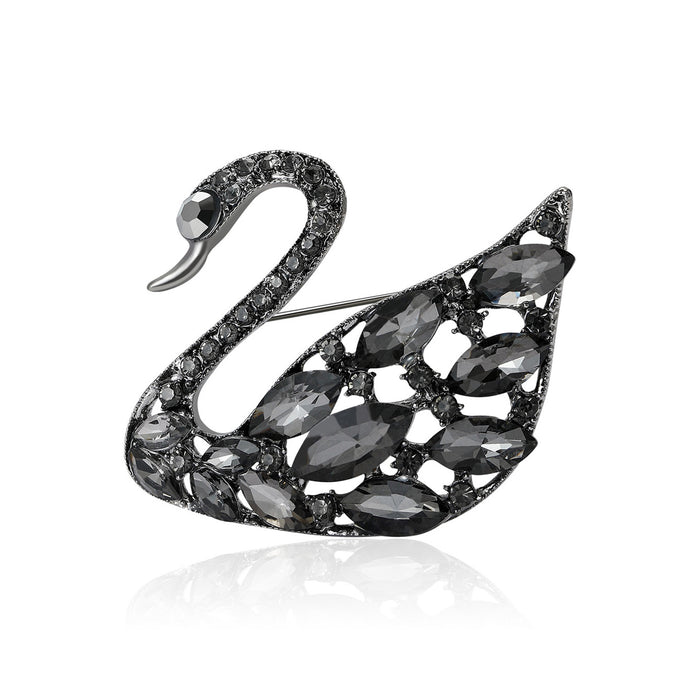 Crystal Swan Brooch Pin in Blue or Black Decorative Jewelry