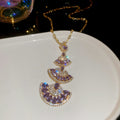 Gold Fan Crystal Drop Necklace And Post Earring Styles view 6