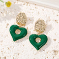 Gold Tone Red and Green Open Heart Drop Stud Earrings view 7