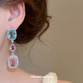 Pastel Geometric Crystal Drop Earrings in Polished Statement Design view 3