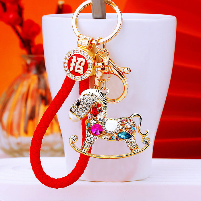 Crystal Rocking Horse Keychains with Six Fortune Cord Options