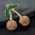Pave Rhinestone Double Cherry Charm Pendant Enamel Leaf Two Sizes view 9