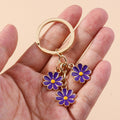 Enamel Daisy Flower Keychain with Three Charms on Split Key Ring view 3