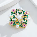 Flower Openwork Enamel Pearl Look Metal Brooch Pin view 5