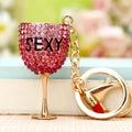 Crystal Wine Glass Keychains in Fuchsia and Champagne Gold Finishes view 1