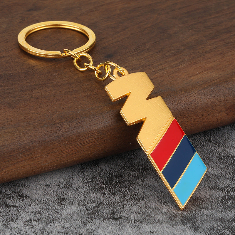Carbon Fiber Style Tricolor Sport Emblem Metal Car Keychain