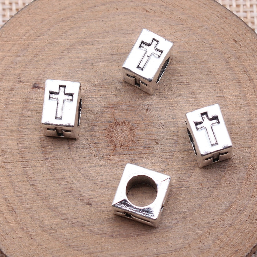 9x9x7mm 2.2g Multicolor Zinc Alloy Square Cross Large Hole Beads for Bracelet DIY Jewelry Making