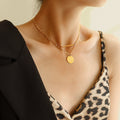 Double Layer Bar Disc Quote Necklace Gold Steel Tone Metal view 4