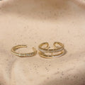 Gold Tone Double Band Open Ring With One Clear Crystal Row view 6