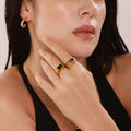 Open Signet Ring Emerald-Cut Green Purple Zircon Gold Steel view 1