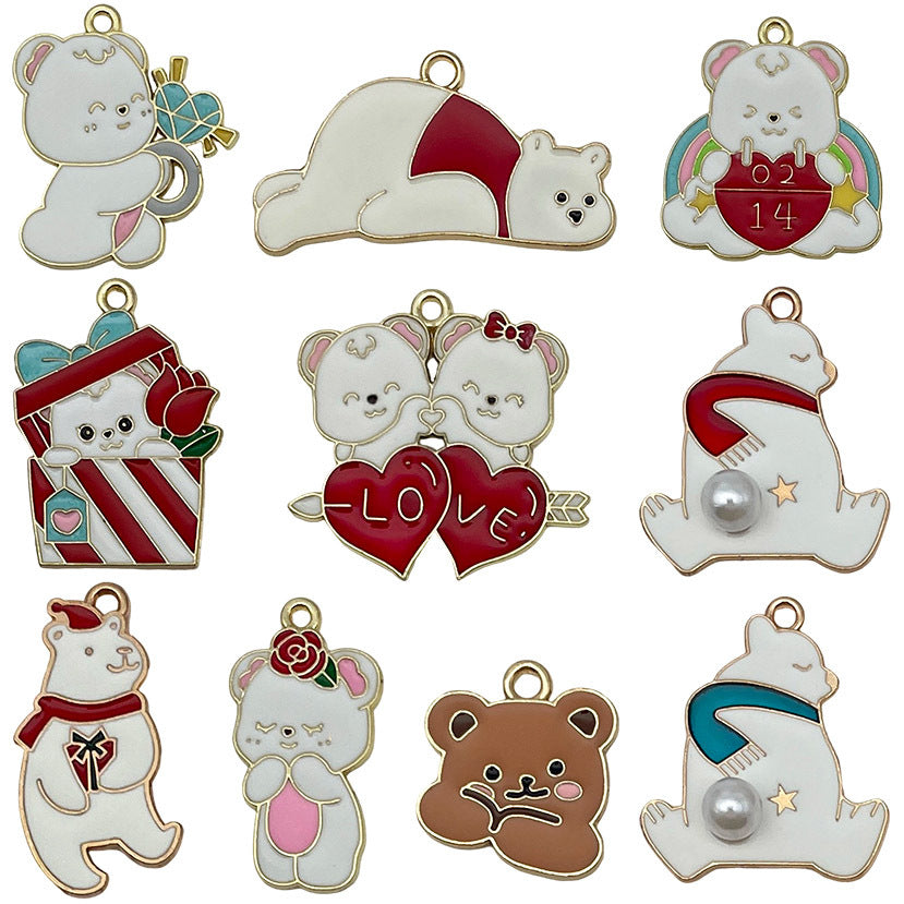 Zinc Alloy Christmas Bear Love Heart charm pendants for DIY necklaces earrings jewelry