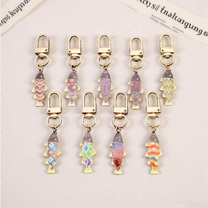 Nine Pattern Colorful Fish Clasp Keychain Set with Metal Hardware