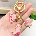 Pink Western Hat Boot Bottle and Star Metal Keychain Set view 3
