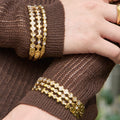 Thin Zircon Teardrop Clover Cross Bangle Gold Steel view 3