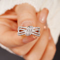 White Metal Pave Clear Stone Bow Knot Multi Row Ring Alloy view 2