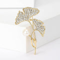Crystal Ginkgo Leaf Brooch with Single Pearl Accent view 6