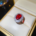 Silver Red Gem Open Ring Oval Halo and Square Butterfly Styles view 6