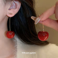 Red Cherry Long Stem Drop Earrings Decorative Jewelry view 2