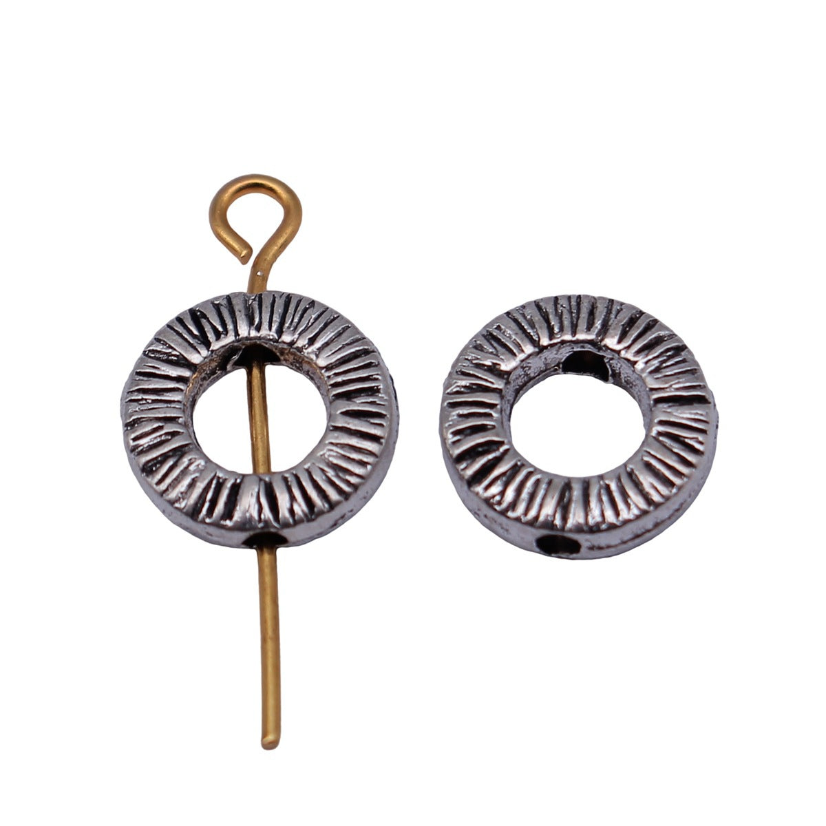 9.9x9.9x2.7mm 0.8g Antique Silver Zinc Alloy Textured Round Ring Loose Metal Beads for Bracelet Making