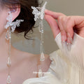 Crystal Butterfly Ear Clips And Rhinestone Tassel Necklace view 3