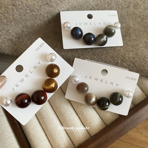 Three color resin pearl stud sets on jewelry tray cards