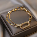 Gold Silver Paperclip Chain Zircon Rectangle Clasp Bracelet view 1
