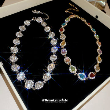 Teardrop Crystal Halo Choker Multicolor Clear Variants