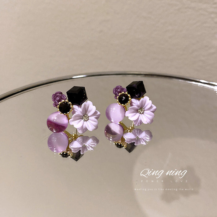 Colorful Crystal Flower Cluster Stud Earrings Fashion Jewelry Accessories