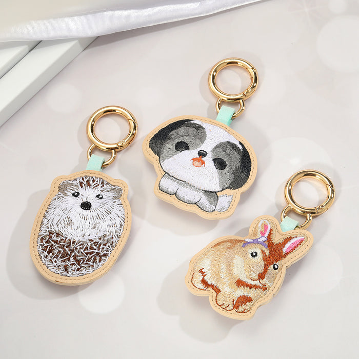 Padded Embroidered Animal Keychains with Snap Hooks in Three Designs