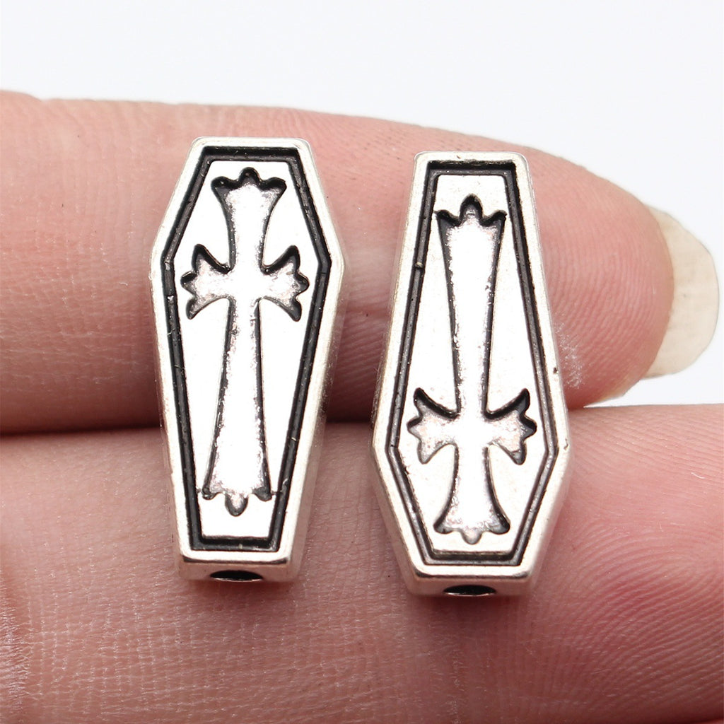 24x11x5mm 5g Antique Silver Zinc Alloy Cross Coffin Loose Metal Beads for Gothic Jewelry Making