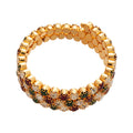 Gold Three Row Multicolor Rhinestone Open Cuff Bracelet view 5