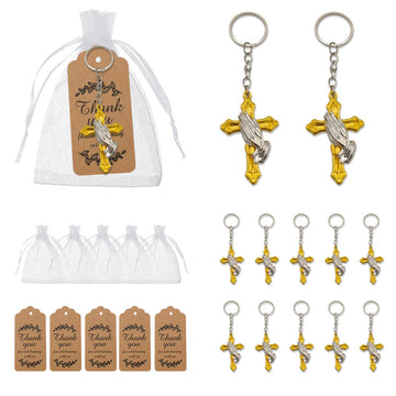 Praying Hands Cross Keychain With Sheer Bag And Thank You Tag