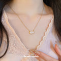 Pink Rectangular Pendant Necklace in Gold Tone Statement Jewelry view 3