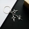 Silver Tone Four Point Star Cluster Keychain with Metal Hardware view 4