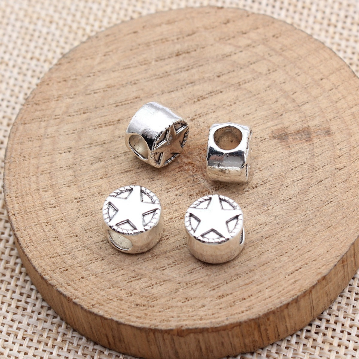 10x10x7mm 1.9g Antique Silver Zinc Alloy Five Point Star Round Large Hole Spacer Double Sided Beads for Bracelet Making