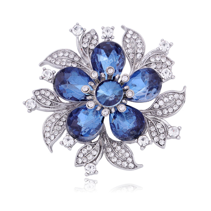 Flower Crystal Two Designs Metal Brooch Pin 4.5 cm