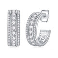 Silver Tone Triple Row Crystal Half Hoop Earrings view 1