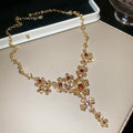 Rhinestone Flower Cluster Necklace Drop Earrings Gold Tone view 8