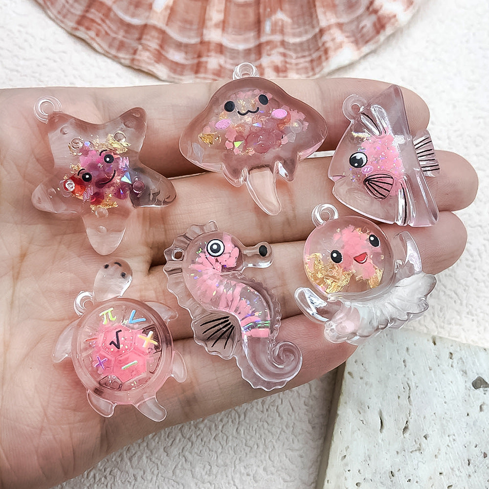 Acrylic Transparent Pink Luminous Ocean Theme Charm Pendant for DIY Earrings Bag Decor