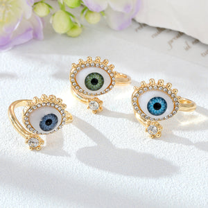 Gold-Tone Crystal Halo Eye Ring, Adjustable Alloy Band, Three Colors