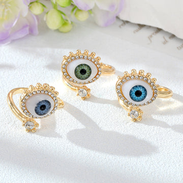 Gold-Tone Crystal Halo Eye Adjustable Rings in Three Colors