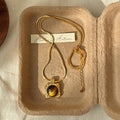 Brown And Gold Tone Beaded Necklace With Square Pendant view 4