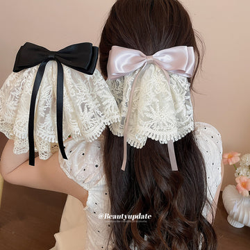 Lace Bow Spring Clips Pearl Lace Scrunchie Hair Pieces