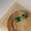 Glossy Green Resin Curved Teardrop Stud Earrings Chunky view 6