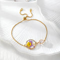 Gold Tone Adjustable Pressed Flower Slider Bracelets in Ten Designs view 9