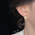 Gold Heart Stud Earrings Pink Crystal Pearl Halo Border view 2