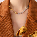 Baguette Zircon Link Splice Necklace and Bracelet Gold Steel view 3