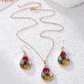 Rose Bud Teardrop Resin Necklace Earrings Gold 3 Options view 4